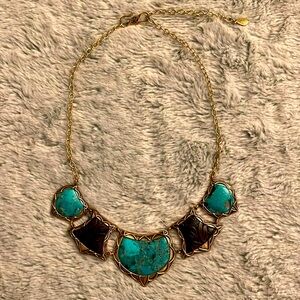 BARSE  Tourqoise & Toiled Leather Necklace  Chocker Style